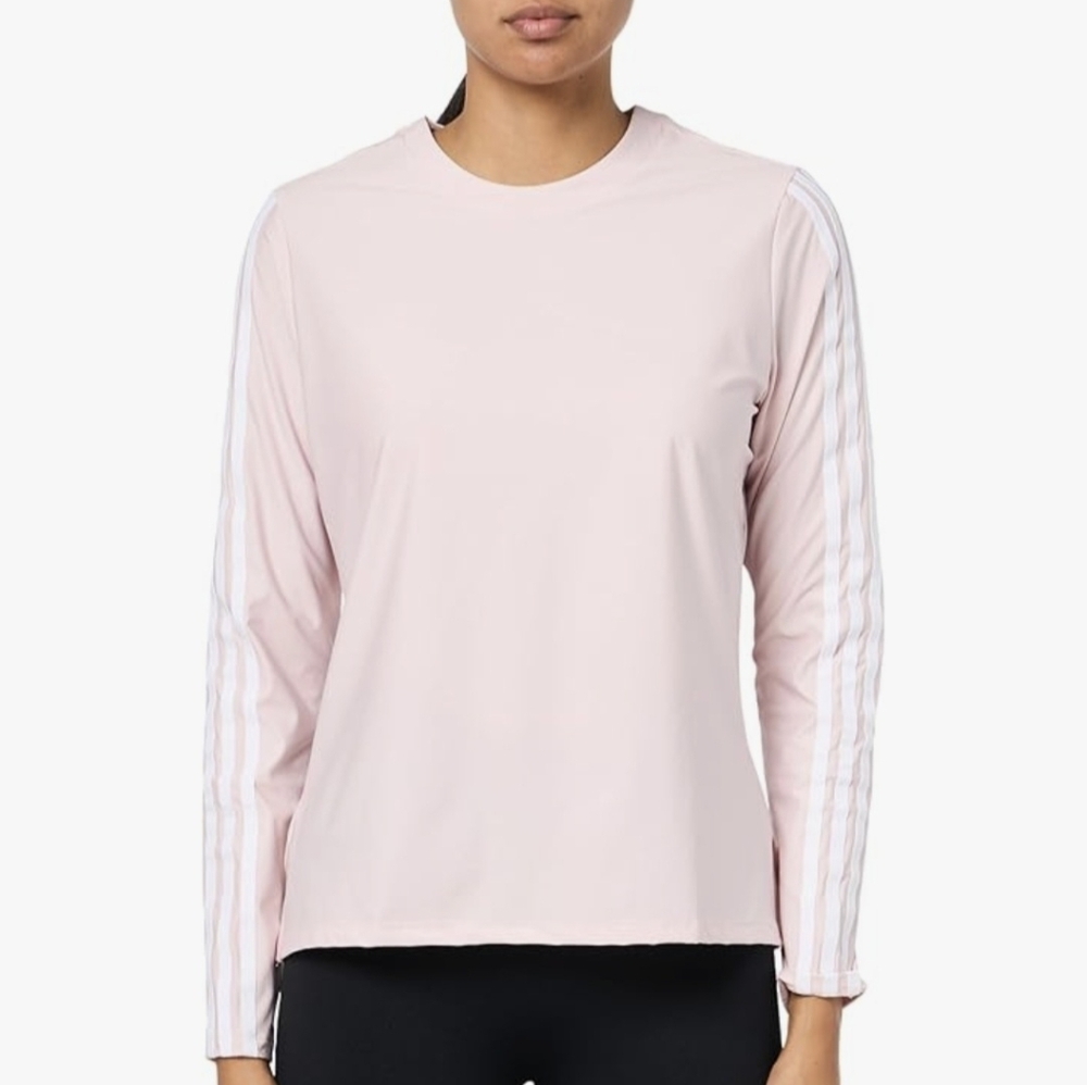 Adidas Light Beige Long Sleeve Top with White Stripes